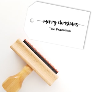 Modern Merry Christmas Rubber Art Stamp | Swashes Stamp | Holiday Signature StampER | DIY Holiday Stamping | Wood Mount Stamp (MCS253T)