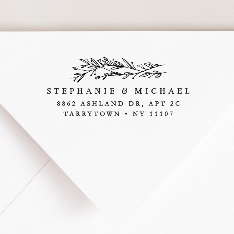 Return Address Stamp Modern Address Stamp Ink Stamp Wood Stamper Botanical Stamp Housewarming Gift Save The Date image 1