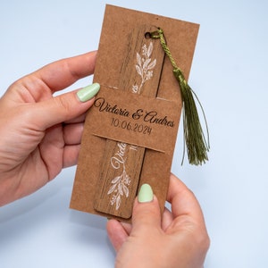 Custom Wooden Bookmark with Tassels - Rustic Wedding Favor - Eco-Friendly Personalized Gift