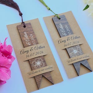 Personalized Wooden Bookmark Wedding Favors – Custom Engraved Bookmarks with Tassels – Rustic & Elegant Guest Gifts – Save the Date Keepsake