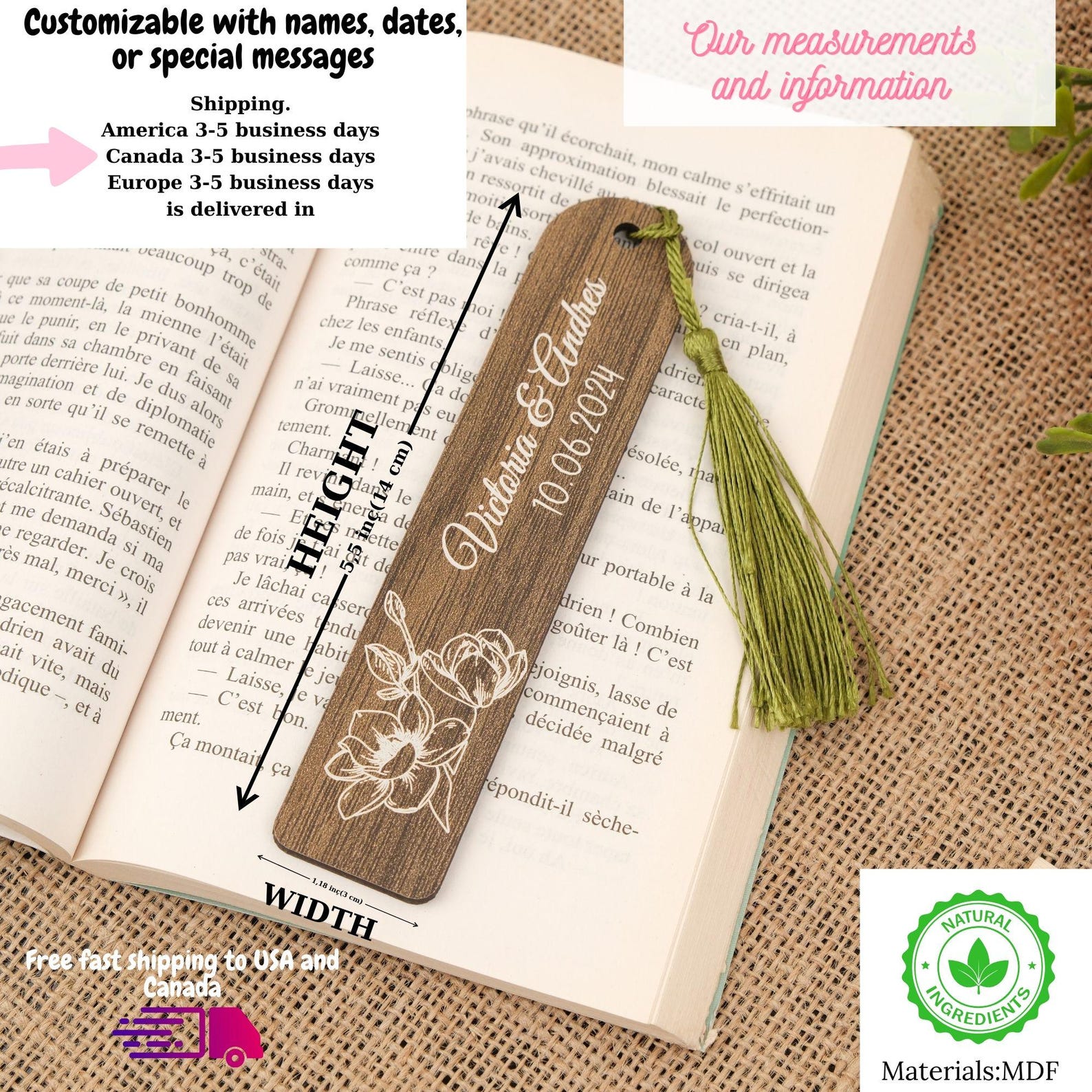 Personalized Wooden Bookmark: Custom Engraved With Fabric Tassel - Etsy