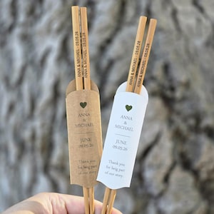 Personalized Wedding Chopsticks: Engraved Bamboo Save-the-Date Favors