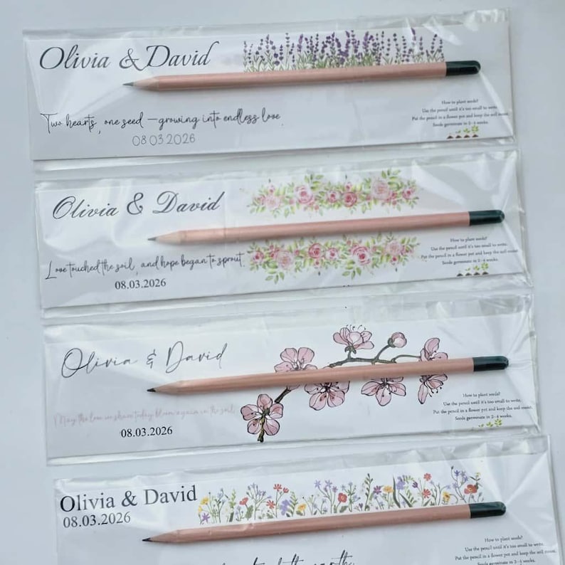 Detailed shot of the instructions printed on the side of a custom paper card explaining how to plant the seed pencil.