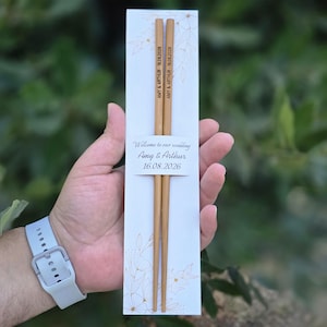Personalized Wedding Chopsticks: Engraved Bamboo Save-the-Date Favors