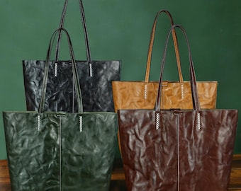Genuine Leather Tote Bag Women Vintage Large Hobo Shoulder Bag Satchel Purse