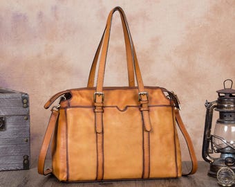 Genuine Leather Tote Bag Women Vintage Handmade Crossbody Shoulder Bag Satchel Purse Handbag
