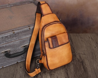Genuine Leather Sling Bag Men and Women Handmade Vintage Shoulder Crossbody Chest daypack