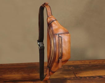 Genuine Leather Fanny Pack: Vintage Sling Backpack Purse, Retro Hip Bum Bag