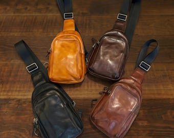 Genuine Leather Sling Bag for Women and Men Crossbody Chest Backpack Purse