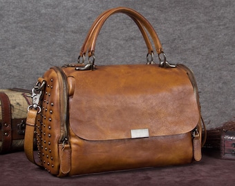 Genuine Leather Handbag Women Top Handle Shoulder Crossbody Tote Bag Satchel Purse