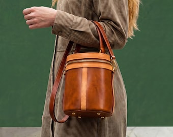 Echtleder Eimer Tasche Frauen Crossbody Schultertasche Desinger Geldbörse Handtasche