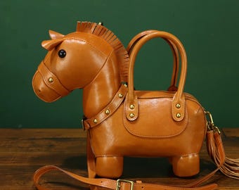 Echte lederen portemonnee handtas vrouwen dier paard vorm tas vintage handgemaakte schoudertas crossbody tas