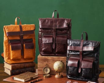 Echtes Leder Rucksack Handgemachte Vollnarbenleder Wandern Rucksack Ranzen Geldbörse für Reisen