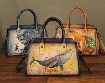 Genuine Leather Handbag Women Vintage Handmade Shoulder Crossbody Bag Satchel Purse Tote Small Pouch