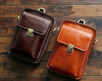 Echtleder Gürteltasche: Vintage Kleine Crossbody Schultertasche Handytasche