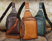 Genuine Leather Small Sling Bag Women and Men Crossbody Sling Backpack Purse