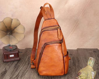 Genuine Leather Sling Bag Handmade Retro Crossbody Chest Daypack