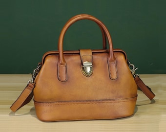 Echtes Leder Geldbörse Frauen Vintage Doktor Stil Schulter Crossbody Tasche Satchel Handtasche