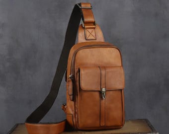 Vintage Genuine Leather Sling Bag: Shoulder Crossbody Chest Purse for Men and Women