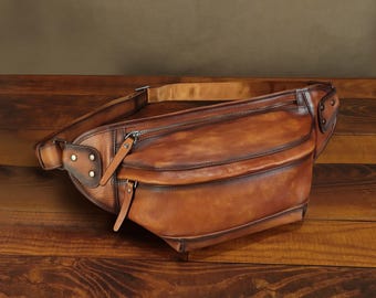 Genuine Leather Fanny Pack: Vintage Sling Backpack Purse, Hip Bum Bag