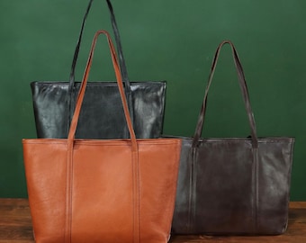 Genuine Leather Tote Bag Women Shoulder Bag Vintage Satchel Purse Handbag with  Large Capacity