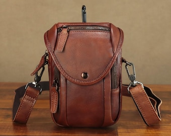 Echtleder Gürteltasche: Kleine Crossbody Schulter Handytasche Beutel