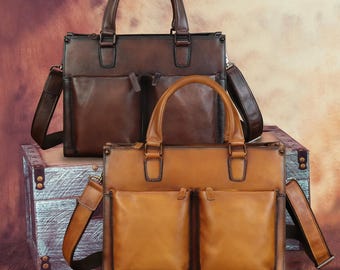 Echtleder Umhängetasche: Retro Business Aktentasche, Laptop Schulter Geldbörse Handtasche