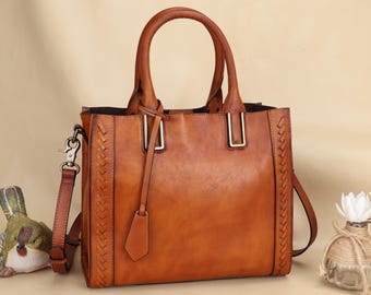 Genuine Leather Handbag Women Vintage Handmade Shoulder Crossbody Bag Satchel Purse Tote