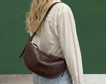 Genuine Leather Crossbody Sling Bag for Women Classical Shoulder Chest Backpack Purse