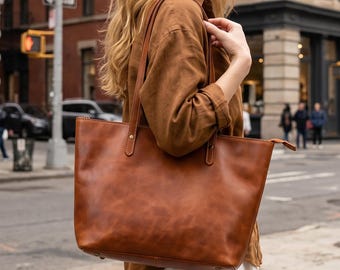Genuine Leather Tote Bag Women Shoulder Bag Vintage Satchel Purse Handbag with  Large Capacity