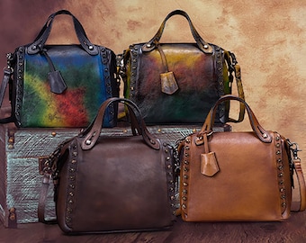 Vintage Handmade Genuine Leather Bag Women Crossbody Shoulder Bag Satchel Purse Handbag
