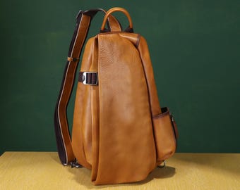 Handmade Genuine Leather Sling Bag Men and Women Shoulder Crossbody Bag Chest Backpack Purse