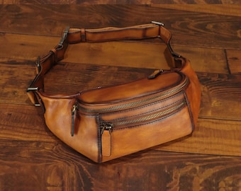 Genuine Leather Fanny Pack: Vintage Sling Backpack Purse, Retro Hip Bum Bag