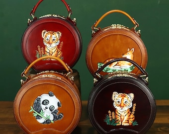 Genuine Leather Round Bag Circle Handmade Vintage Small Crossbody Shoulder Bag Phone Purse