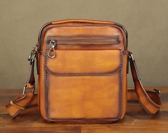Echte lederen messengertas heren handgemaakte crossbody schoudertas schooltas handtas
