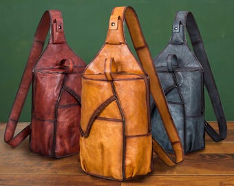 Genuine Leather Sling Bag Fits Ipad Vintage Handmade Over Shoulder Crossbody Bag Chest Purse
