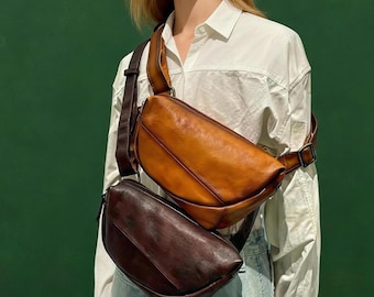 Genuine Leather Sling Bag Women and Men Over Shoulder Crossbody Bag