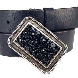 Beaded Belt Buckle - Black Beaded Crystal Western