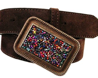 Beaded Belt Buckle Colorful World   Western