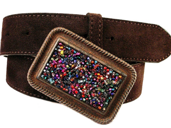 Colorful Beaded Belt Buckle Colorful Vintage Native American Style Seed Bead Belt Buckle  main image 4