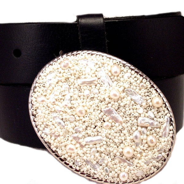 Beaded Belt Buckle  Perfectly Pearlish