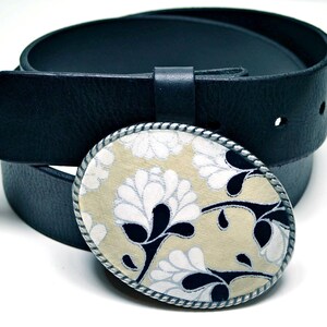 Belt Buckle  Lotus Flower Black Silver White