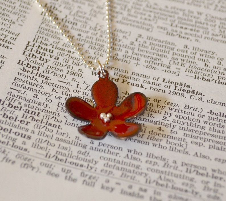 Red Flower Enamel Necklace Bridesmaid Gift image 1