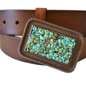 Beaded Belt Buckle -  Turquoise Country Western Chic