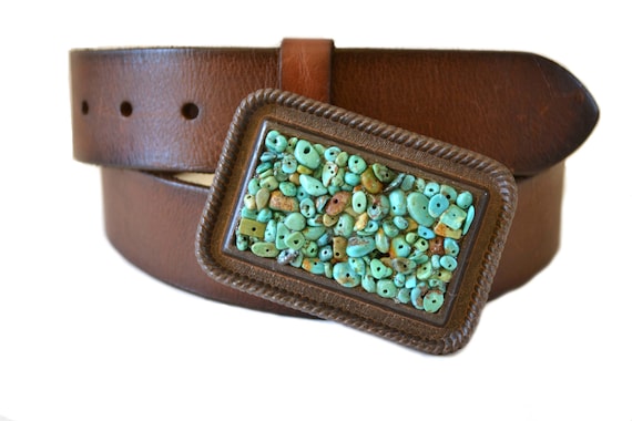 Beaded Belt Buckle - Turquoise Country Western Chic - Etsy display picture 3
