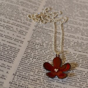 Red Flower Enamel Necklace Bridesmaid Gift image 2