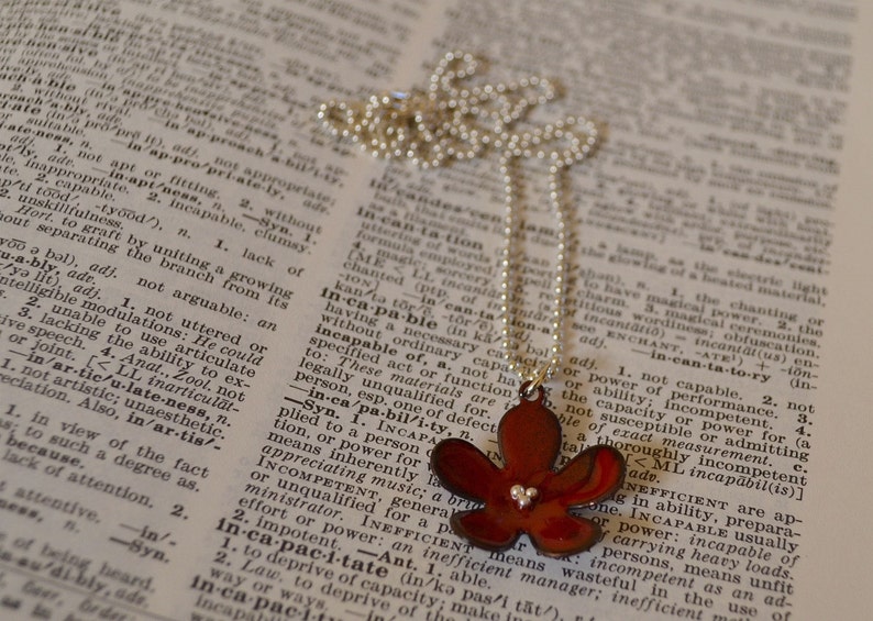 Red Flower Enamel Necklace Bridesmaid Gift image 2