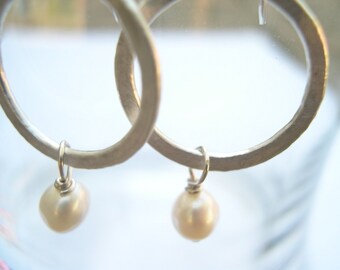 The Favorite Silver Hoop Earrings - Sterling Silver Earring , Pearl Earring, Fine Silver