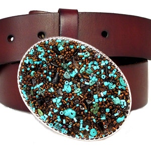 Beaded Belt Buckle Smokey Turquoise