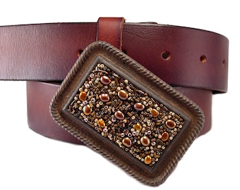 Beaded Belt Buckle Rustic Shimmer  Western